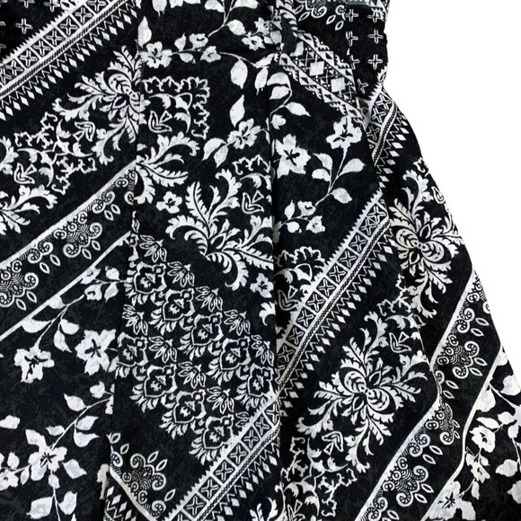 Laundry Shelli Segal Size Medium Pants Black White Floral Pleated Wide Leg Crop - Picture 4 of 7